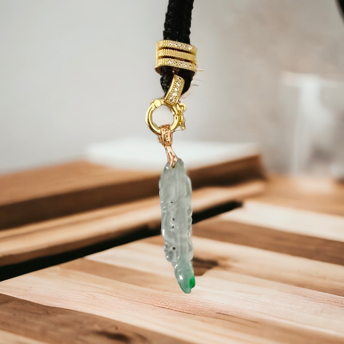 #117 GIA-certified Semi-Transparent Burma Jadeite Jade Dragon Pen Pendant with a splash of imperial green