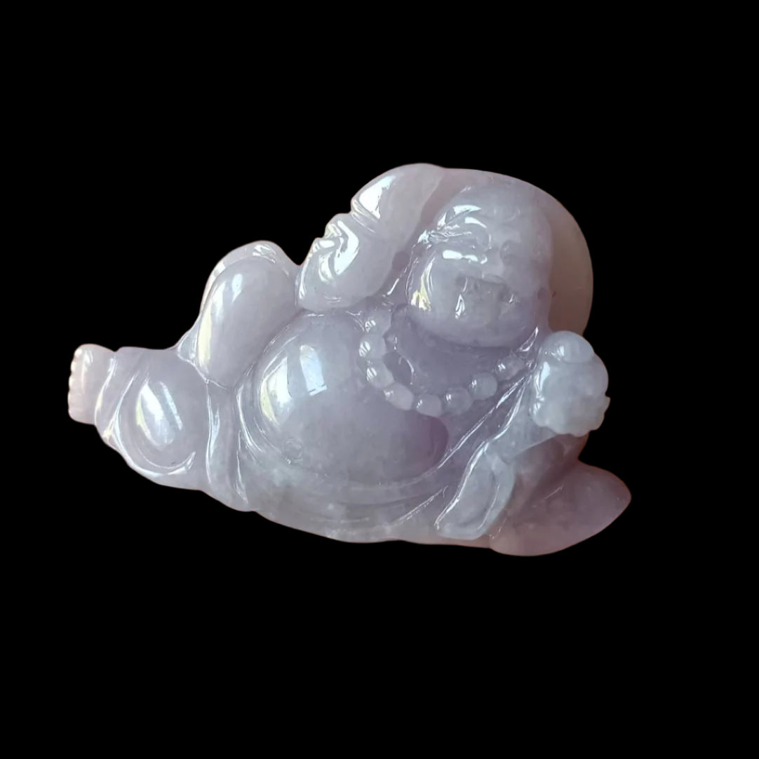 #363 GIA Certified Icy Translucent Lavender Burma Jadeite Jade Happy Buddha Figurine