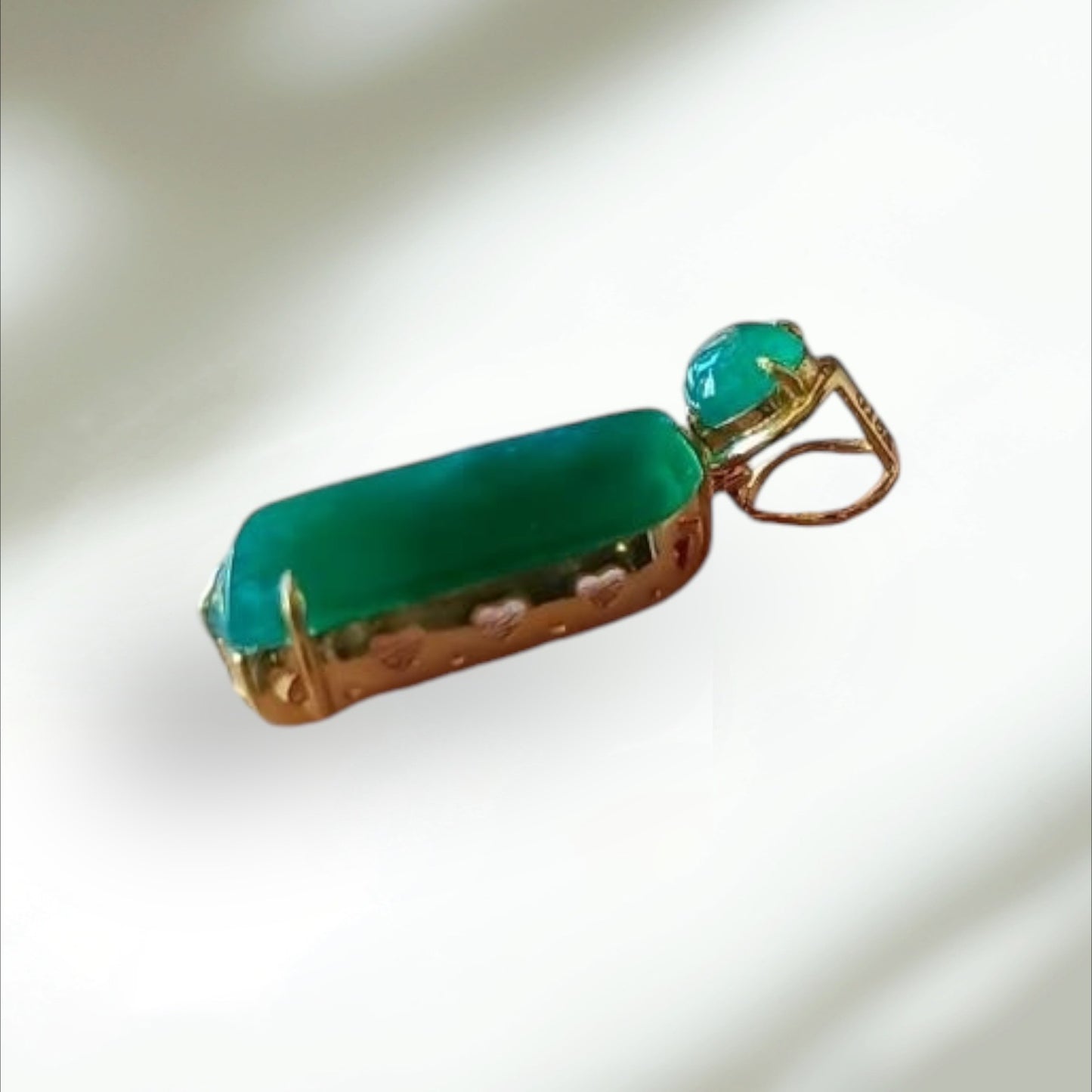 #797 AGL Certified Translucent Burma Jadeite, Green Free-Form Shape Pendant in an 18K Gold Holder