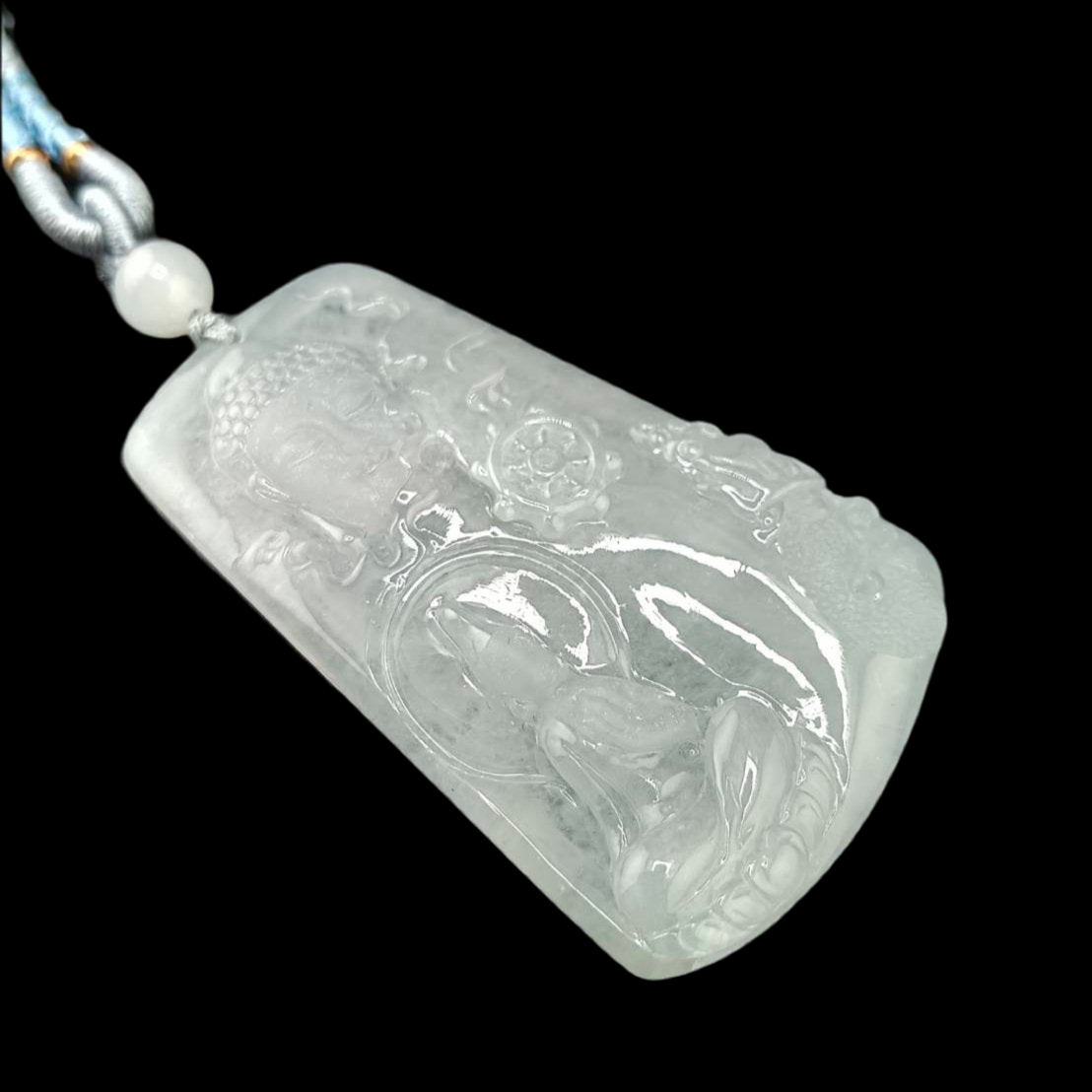 #680 AGL Certified Semi-Transparent Burma Jadeite, Enlighten Between Buddha and Devil Pendant