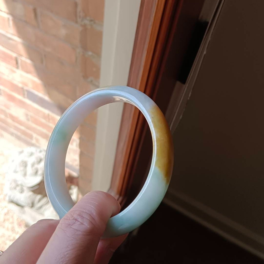 #750 WCMGTL Certified Natural Multi-Color Burma Jadeite Half-Round Bangle Bracelet (63x13.7x8.8 mm)