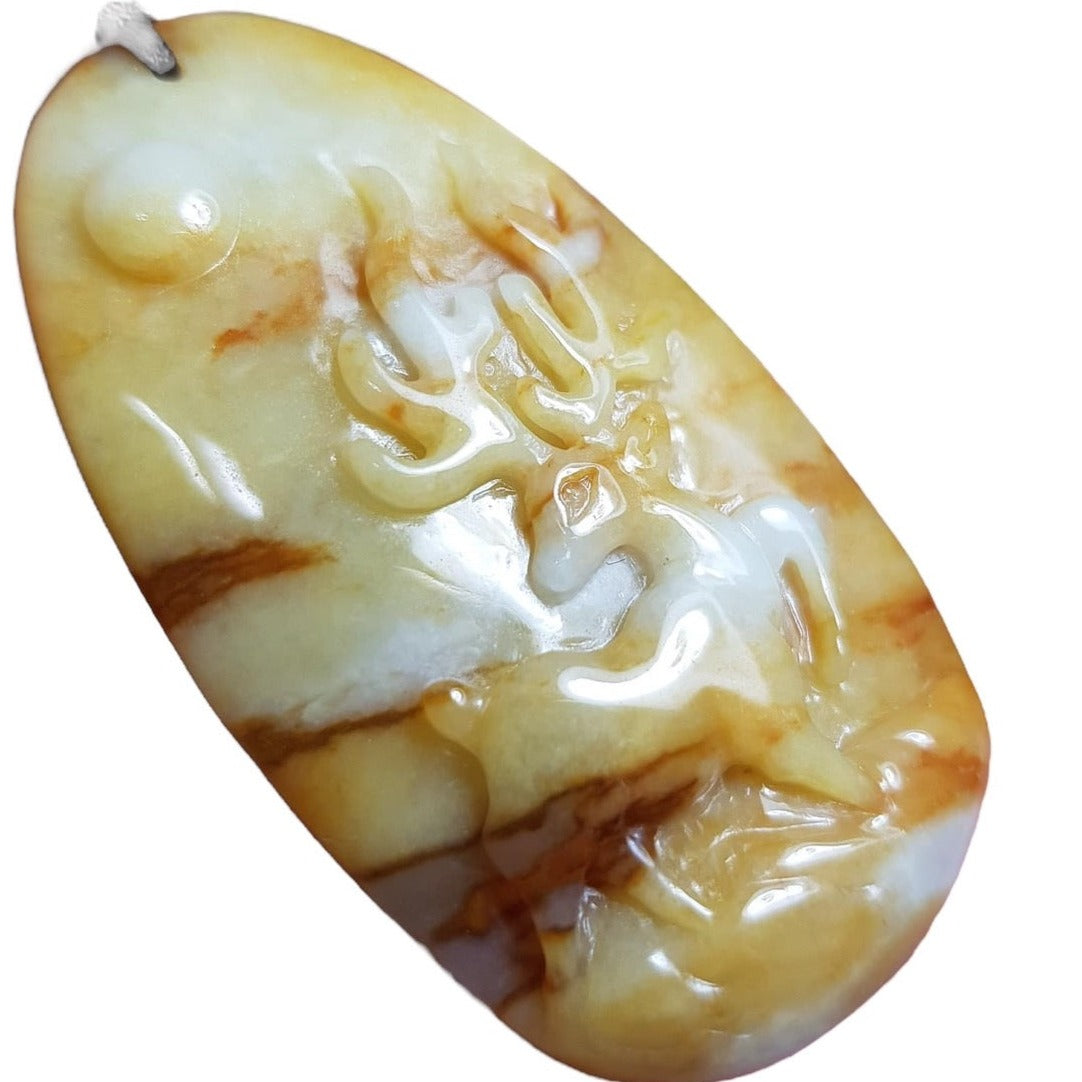#137 Mason-Kay Certified Yellow/Red Natural Burma Jadeite Jade Sunset Deer 一路(鹿)有你