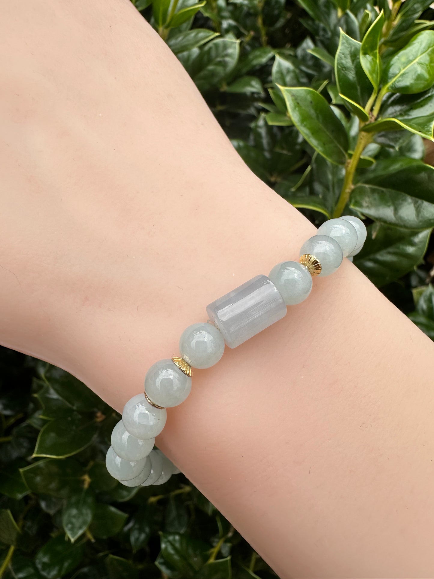 #92 Mason-Kay Certified Purple/Sky Blue Burma Translucent Jadeite Bead Bracelet, 7+mm