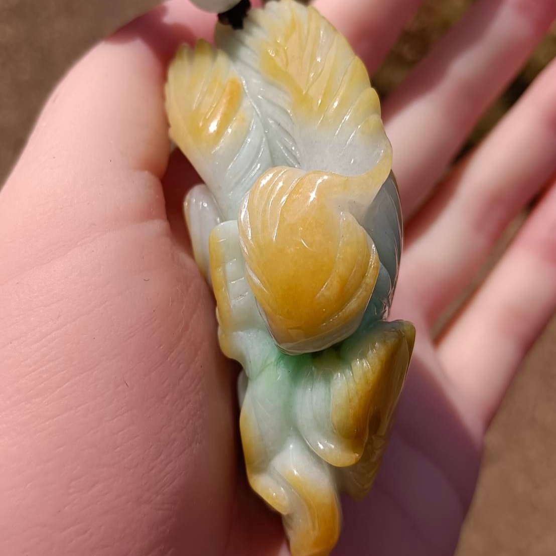 #81 Mason-Kay Certified Natural Jadeite Jade Tri-Color 9-Tailed Fox Pendant