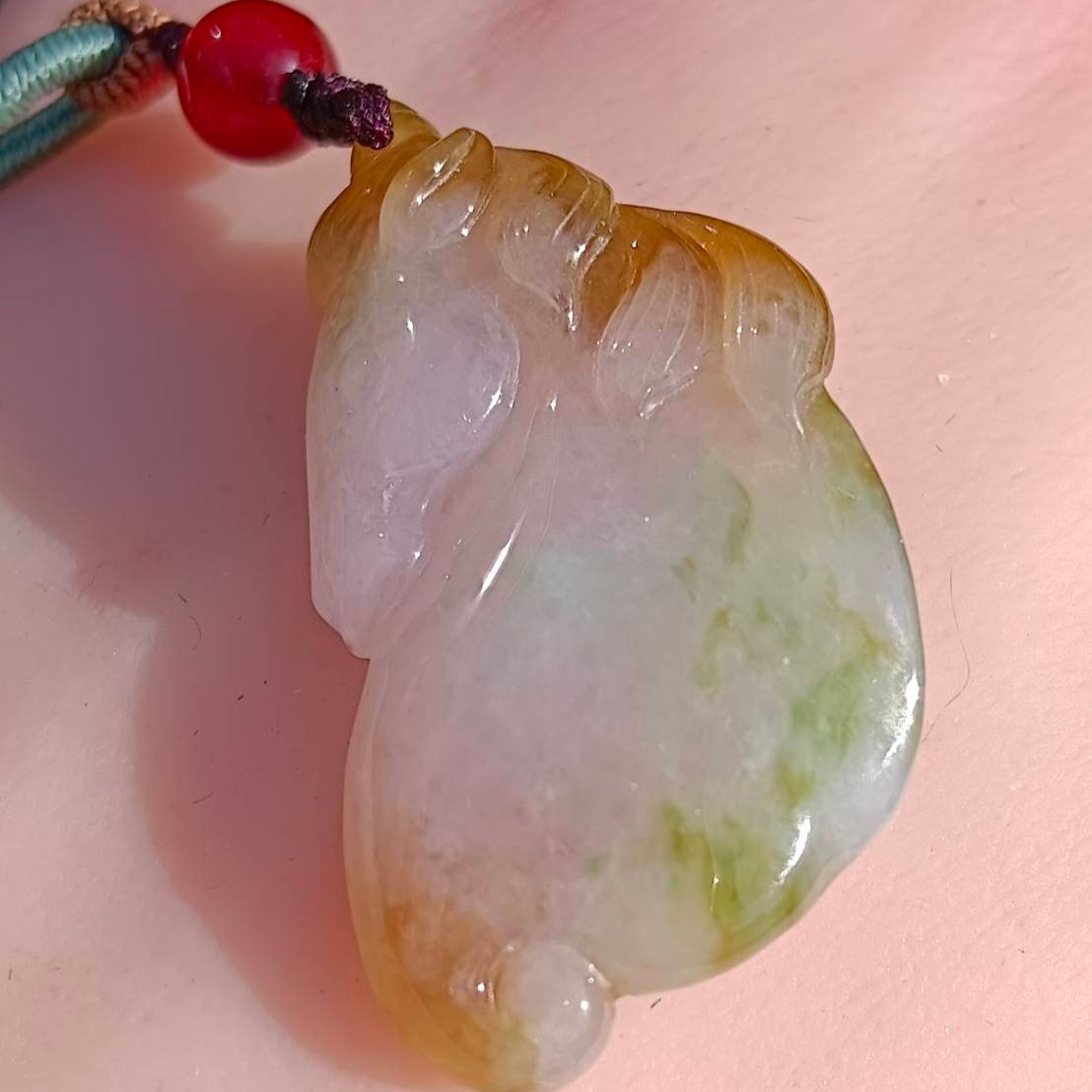 #88 GIA Certified Natural Jadeite Jade Tri-Color Unicorn Pendant