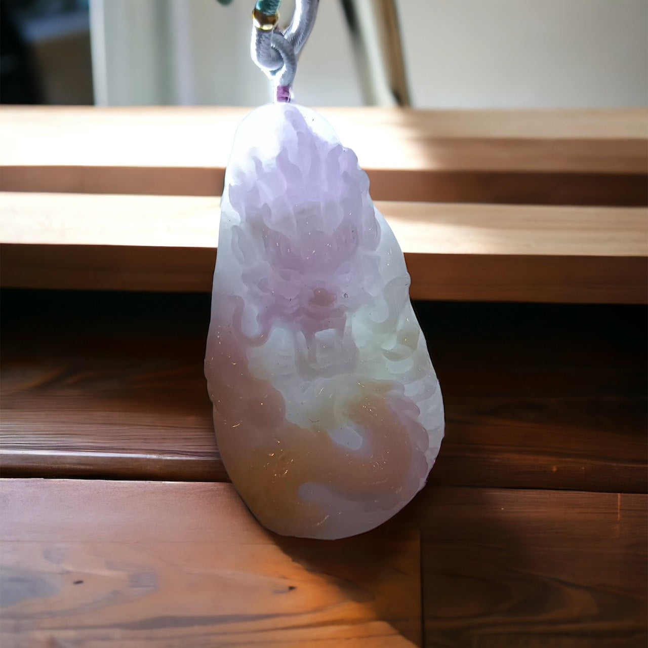 #70 Mason-Kay Certified Natural Lavender Green Burma Jadeite Jade Dragon Pendant