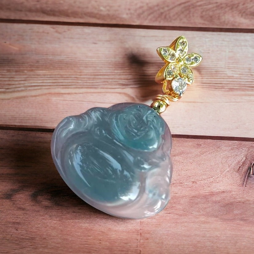#131 GIA Certified Icy Semi-Transparent Natural Jadeite Jade Happy Buddha