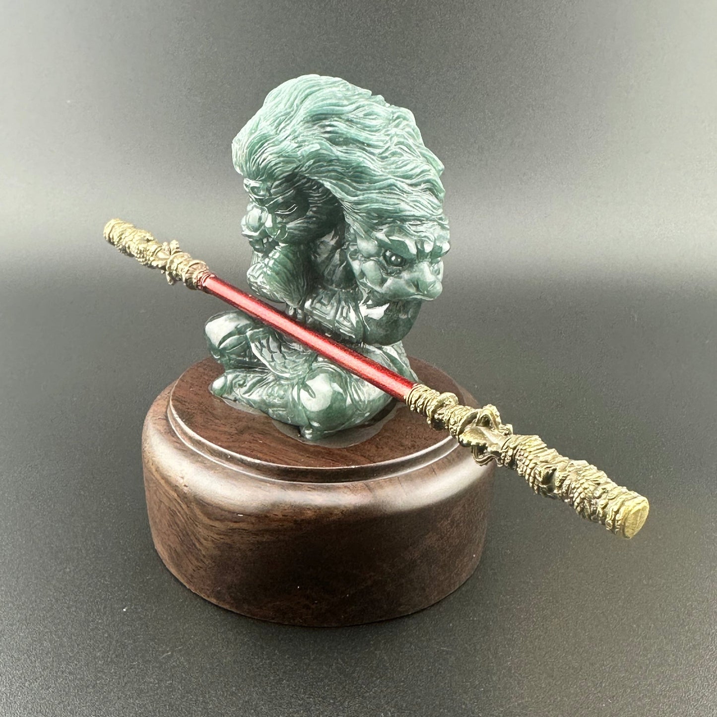 #928 Guatemala Jadeite Black Myth Wukong (Monkey King) Figurine/Sculpture