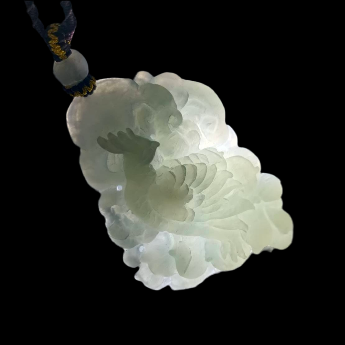 #570, AGL Certified Semi-Transparent Burma Jadeite Phoenix Pendant
