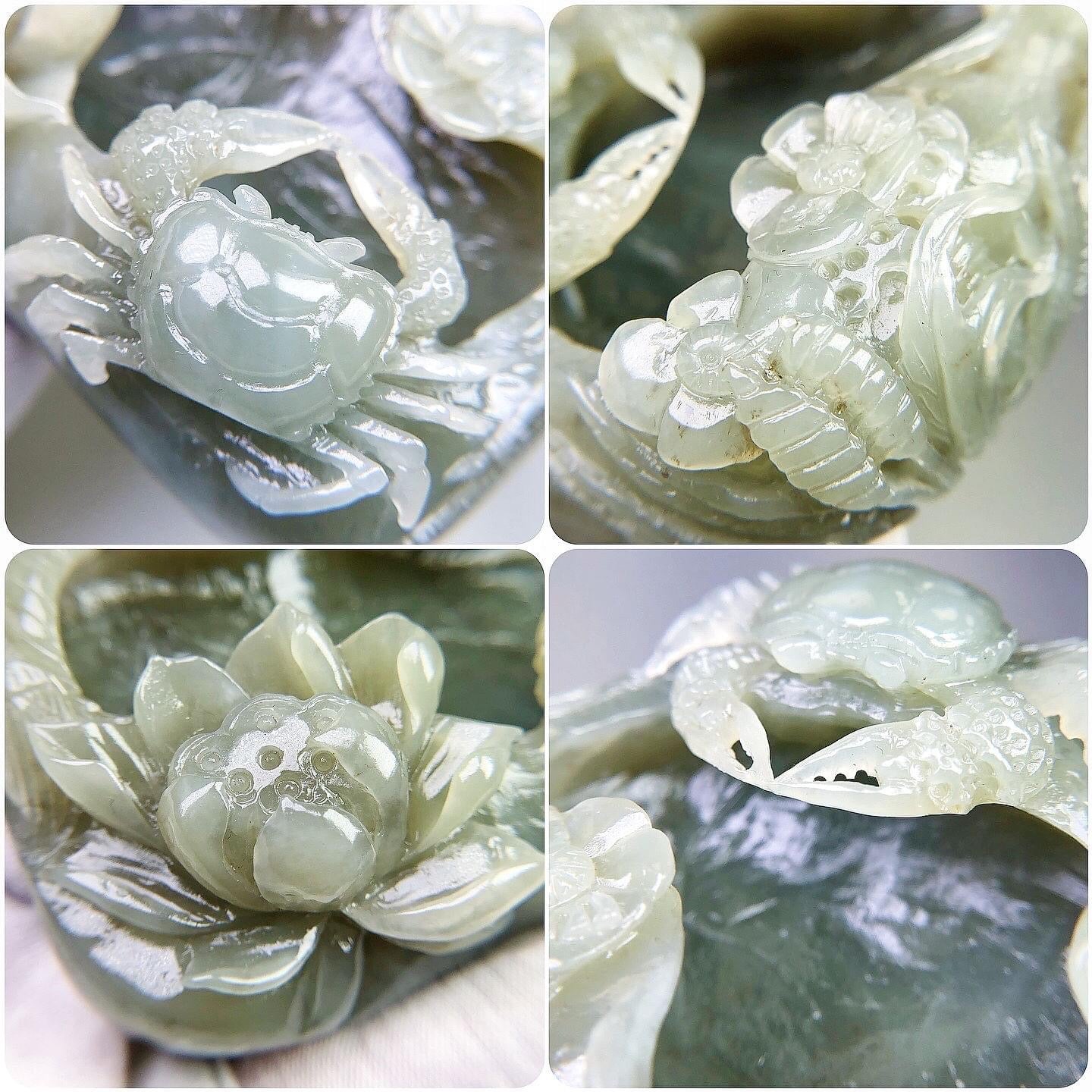 #650 AGL Certified Natural Green Nephrite Jade, Crab Brush Washer/Display