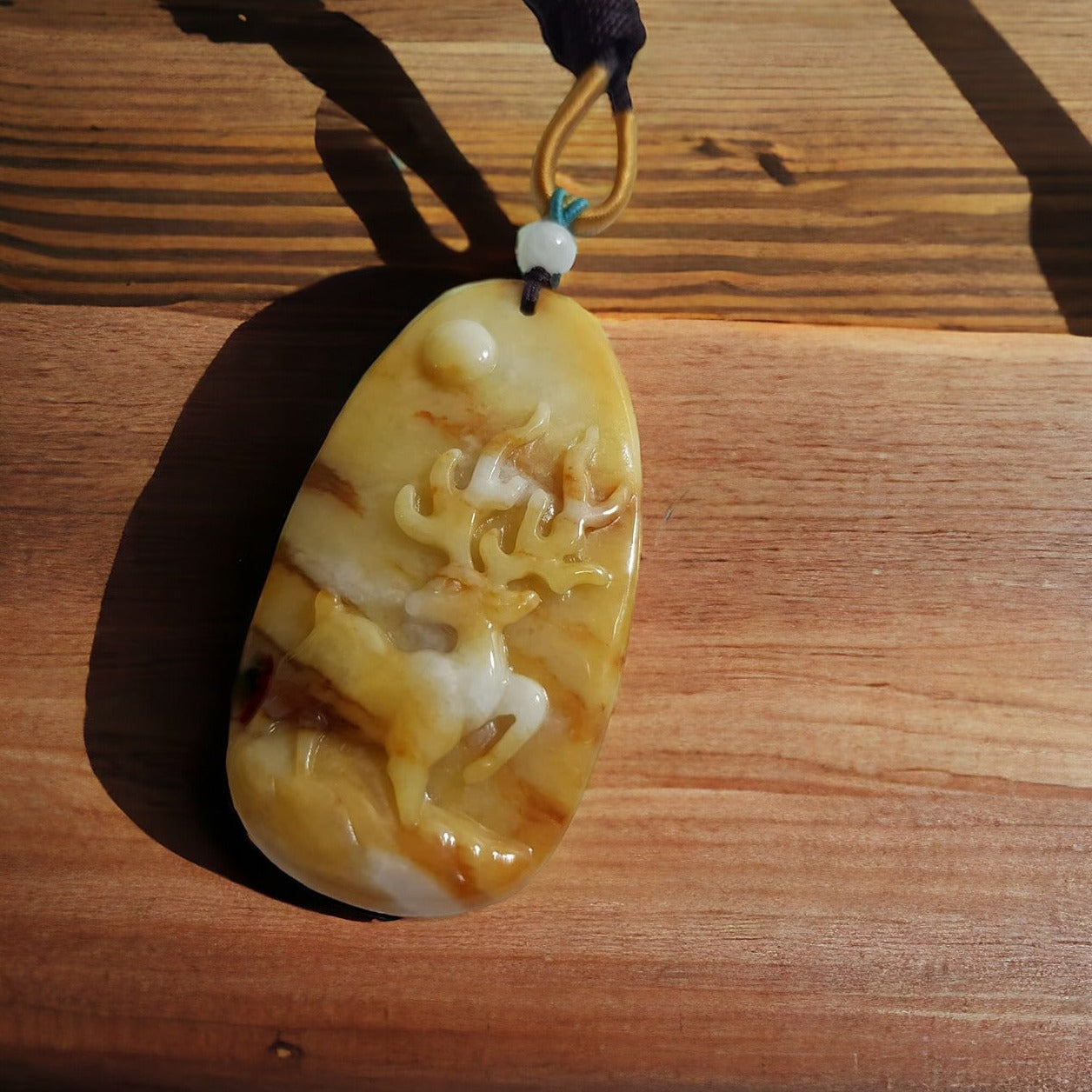 #137 Mason-Kay Certified Yellow/Red Natural Burma Jadeite Jade Sunset Deer 一路(鹿)有你