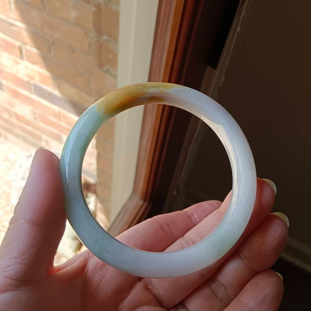 #750 WCMGTL Certified Natural Multi-Color Burma Jadeite Half-Round Bangle Bracelet (63x13.7x8.8 mm)