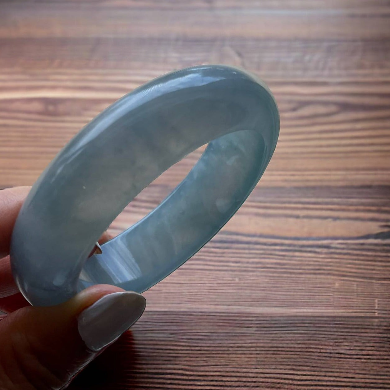#111 GIA-Certified Natural Icy Sky Blue Burma Jadeite Jade Bangle Bracelet (58.0*18.00*10.0 mm)