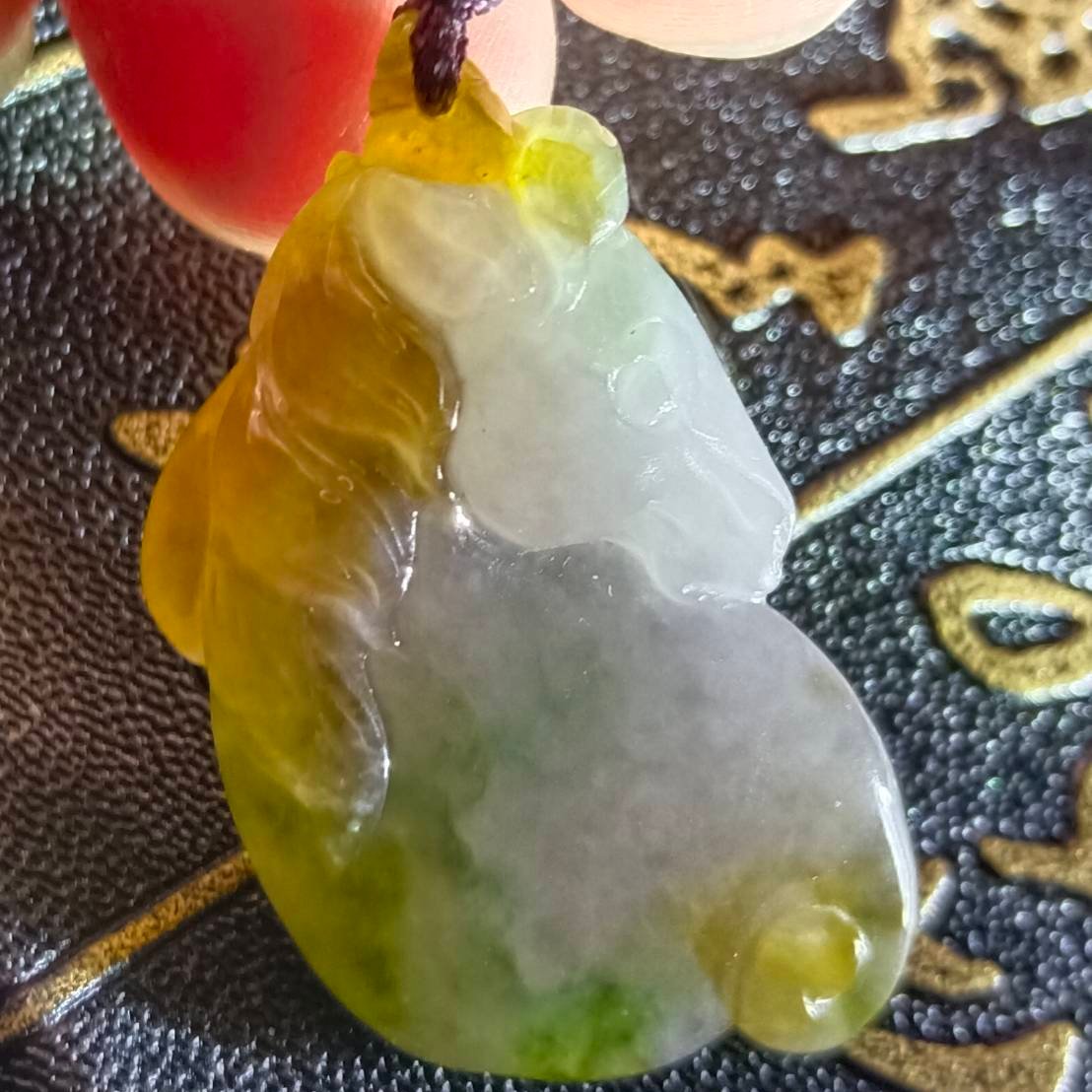 #88 GIA Certified Natural Jadeite Jade Tri-Color Unicorn Pendant