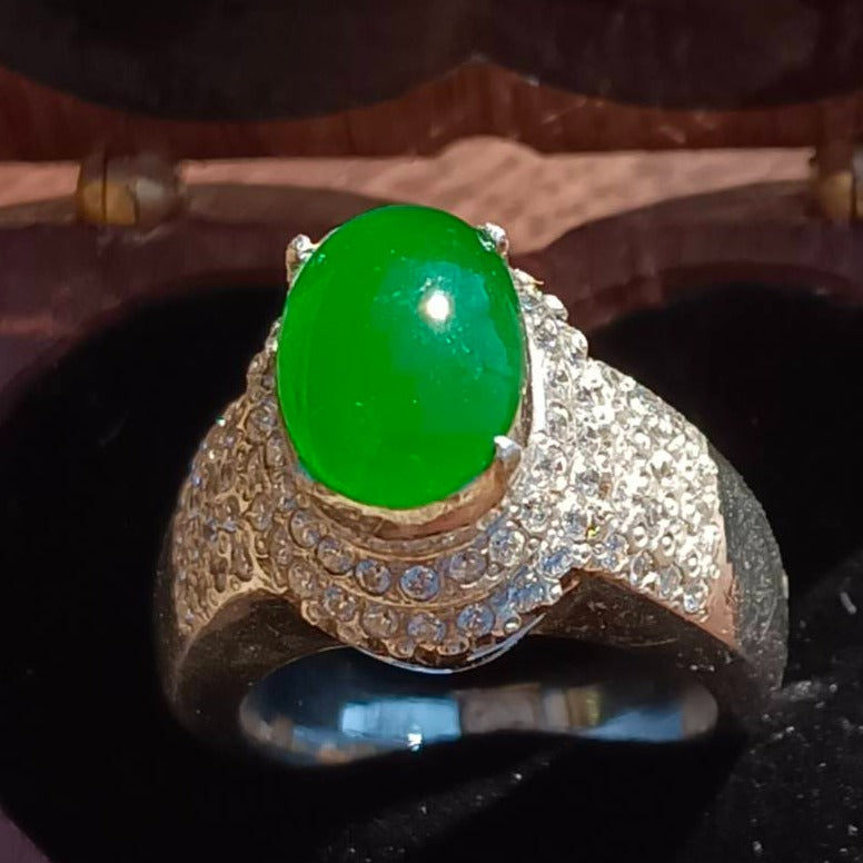 #103 GIA-Certified Icy Translucent Imperial Green Burma Jadeite Cabochons for Custom Ring