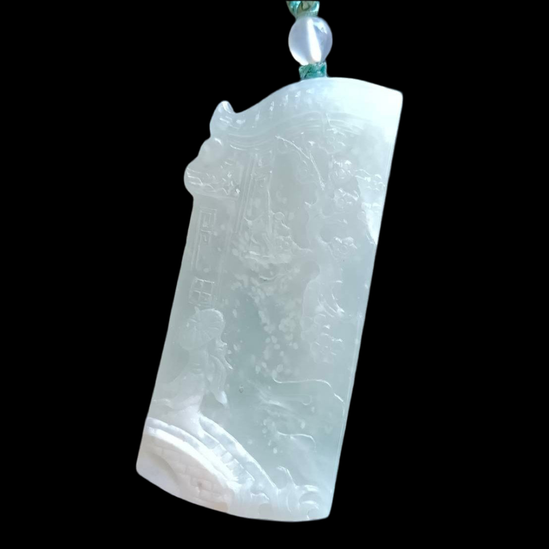 #819 AGL Certified Natural Snowflake Cotton Moxisa White Burma Jadeite Pendant