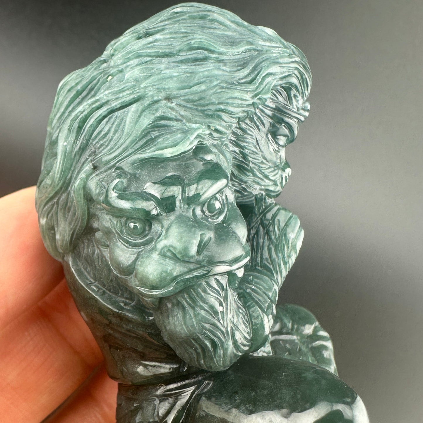 #928 Guatemala Jadeite Black Myth Wukong (Monkey King) Figurine/Sculpture