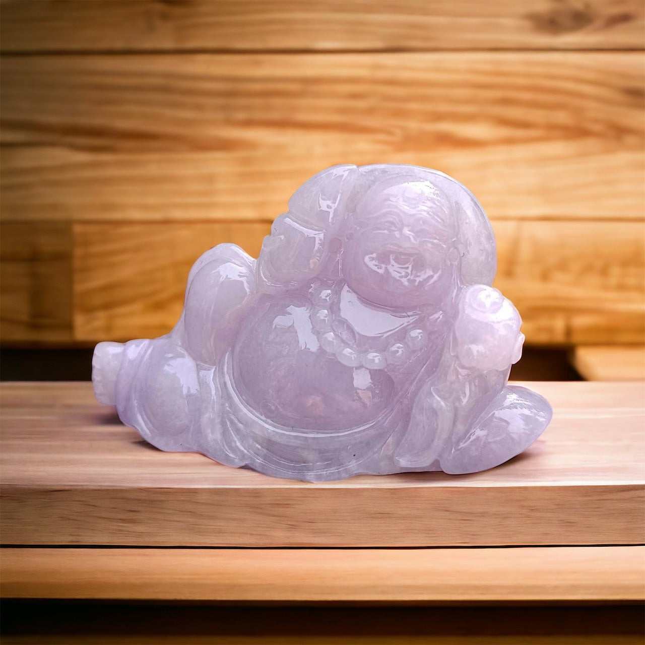 #363 GIA Certified Icy Translucent Lavender Burma Jadeite Jade Happy Buddha Figurine