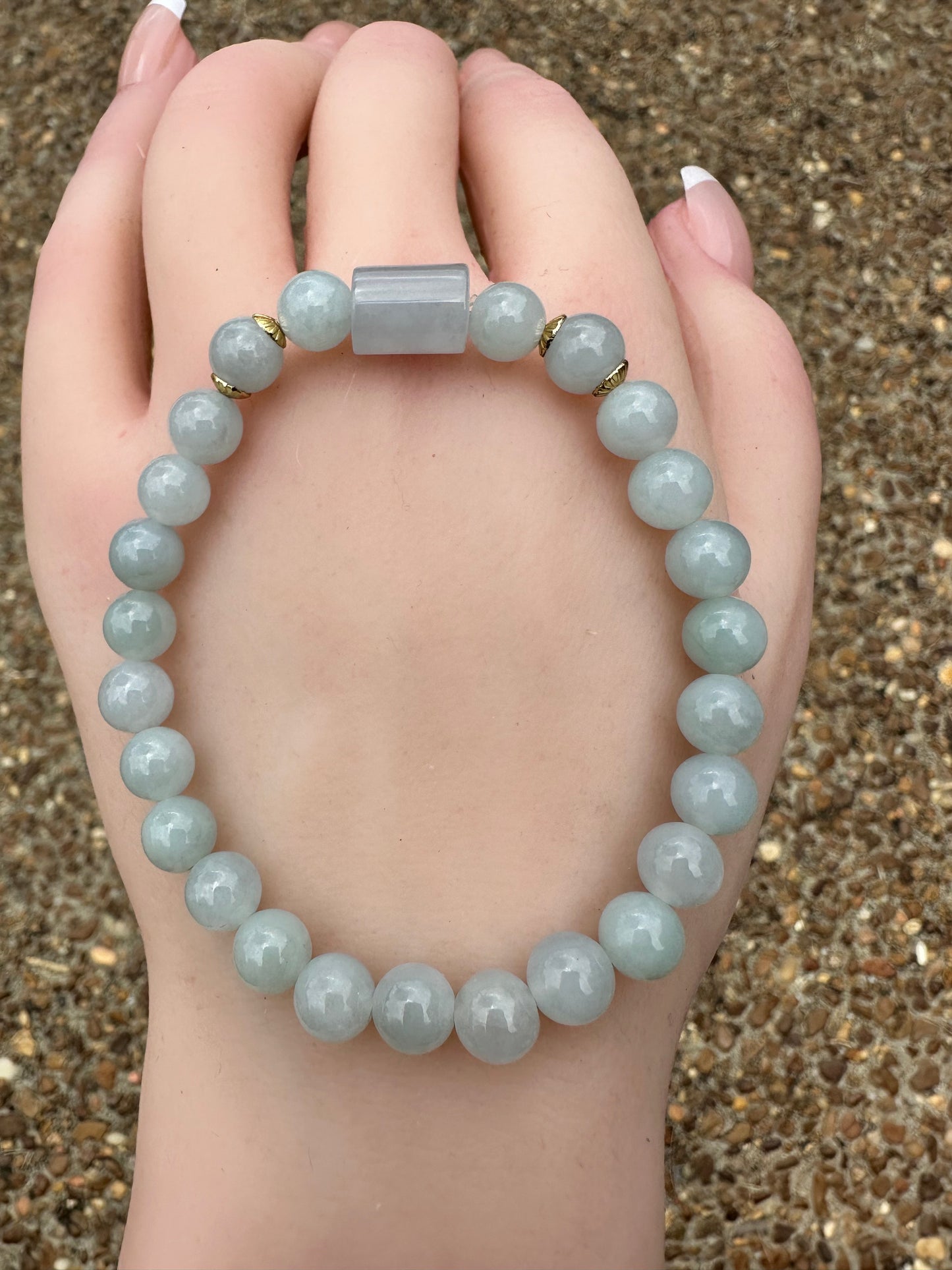 #92 Mason-Kay Certified Purple/Sky Blue Burma Translucent Jadeite Bead Bracelet, 7+mm