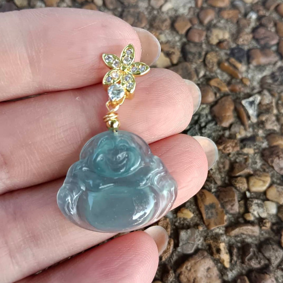 #131 GIA Certified Icy Semi-Transparent Natural Jadeite Jade Happy Buddha