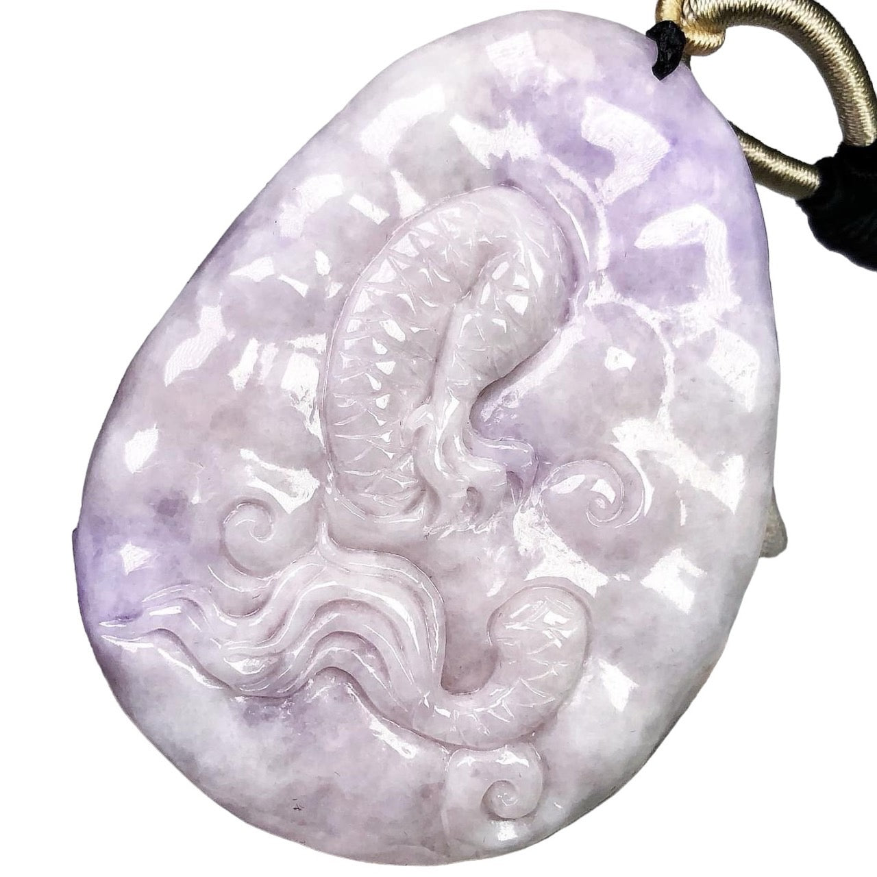 #615 Natural Lavender Burma Jadeite Dragon Pendant