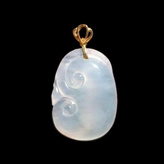 #115 GIA Certified Icy Translucent Natural Burma Jadeite Jade Ruyi Pendant with 18 K Yellow Gold Bail