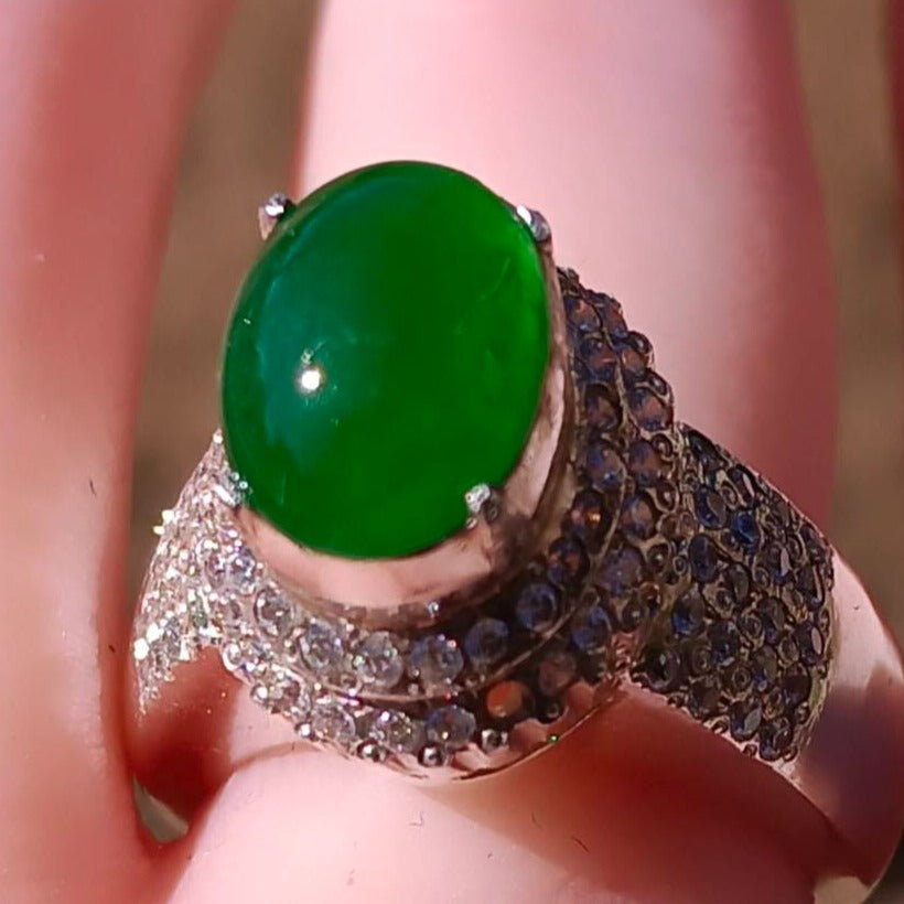 #103 GIA-Certified Icy Translucent Imperial Green Burma Jadeite Cabochons for Custom Ring