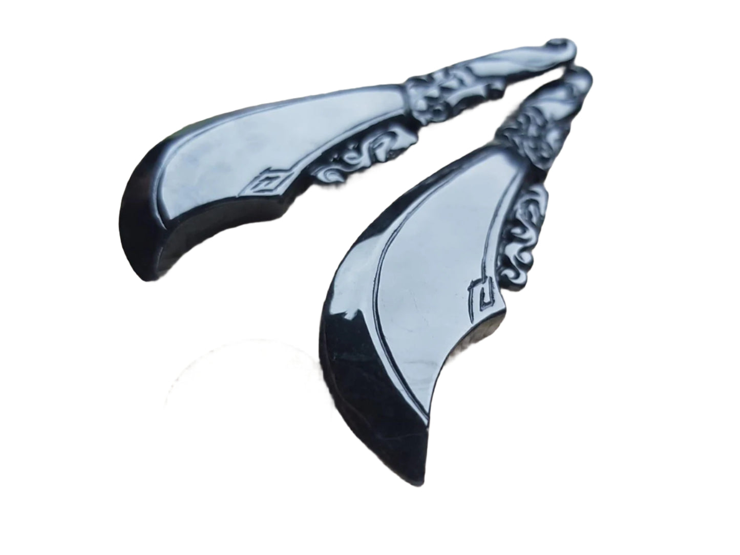 #948 & #949 Black Burmese Jadeite Carved Dragon Broadsword Pendants
