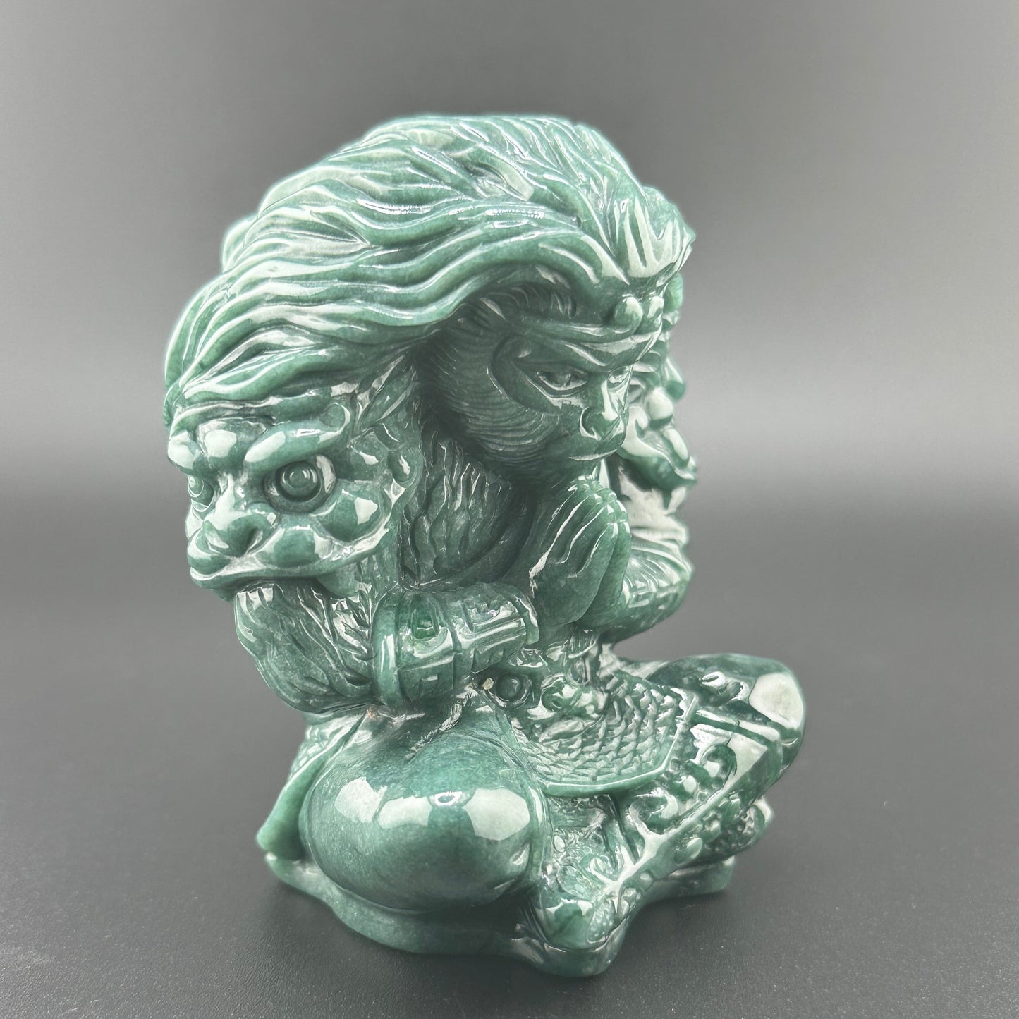 #838 Guatemala Jadeite Black Myth Wukong (Monkey King) Figurine/Sculpture