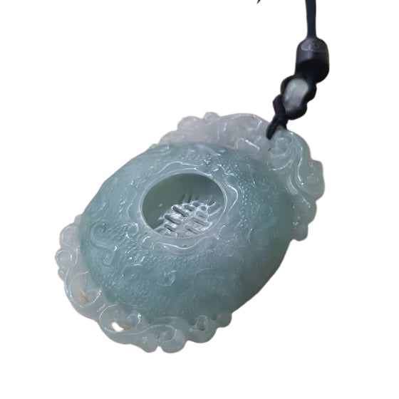 #1038 Icy Green Burmese Jadeite “Shou” Amulet