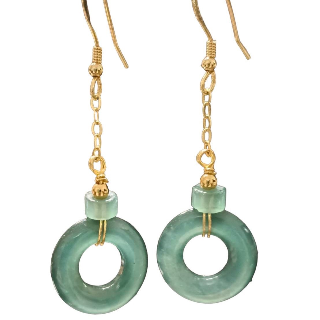 #4 Sterling Silver Inlay Semi Transparent Natural Jadeite, Donut Dangle Earrings