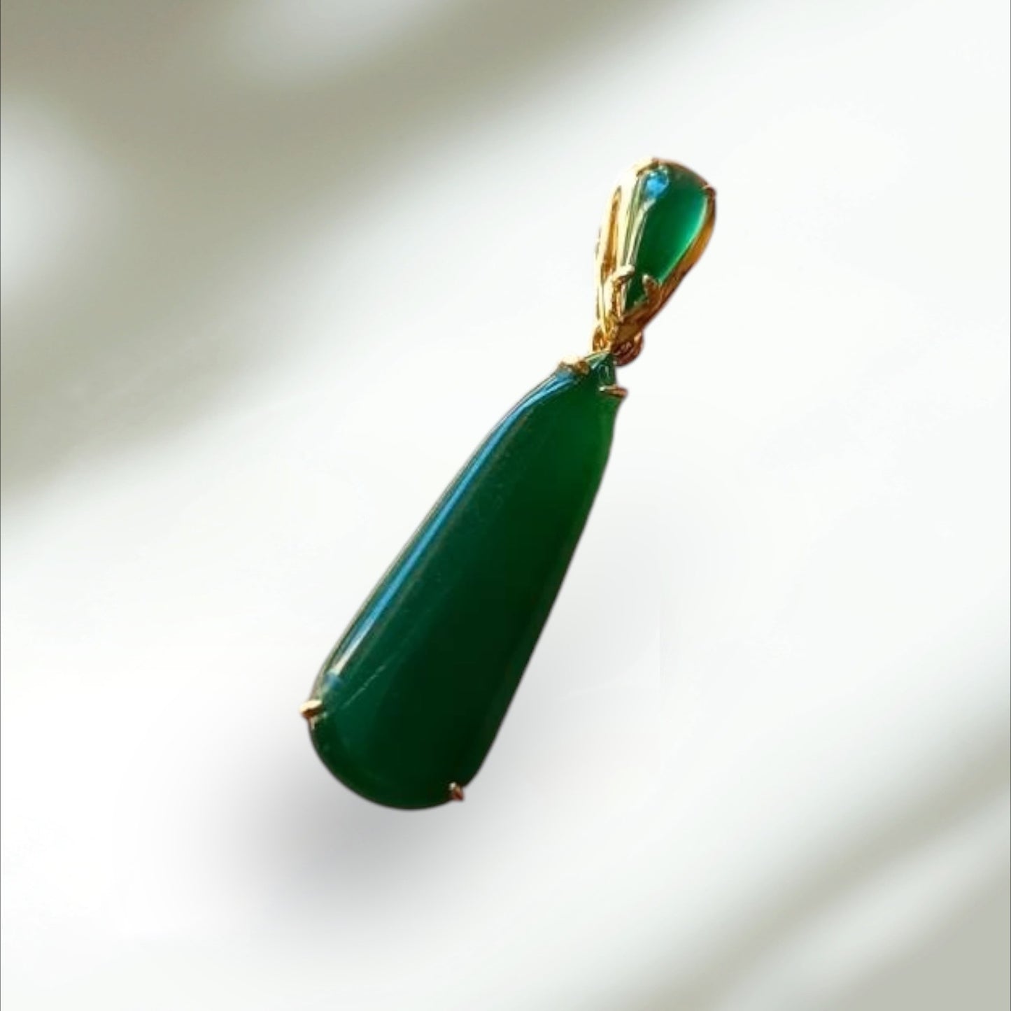 #831 GIA Certified Translucent Burma Jadeite Green Water Droplet Pendant in 18 K Yellow Gold Setting