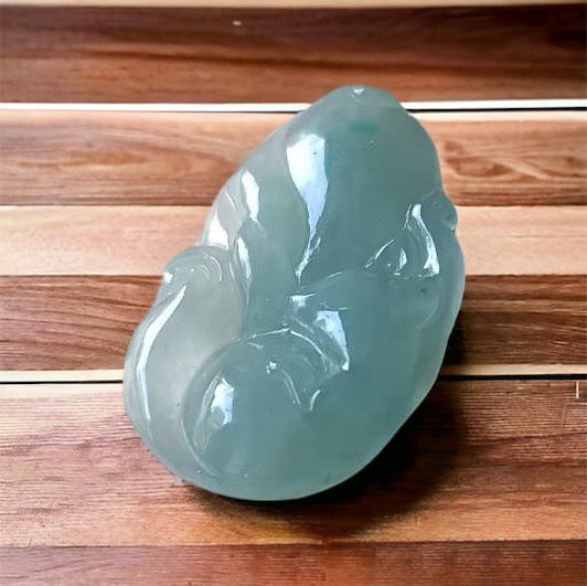 #3 GIA Certified Natural Green Burma Jadeite Jade Nine-Tailed Fox Pendant with an 18K Gold Bail