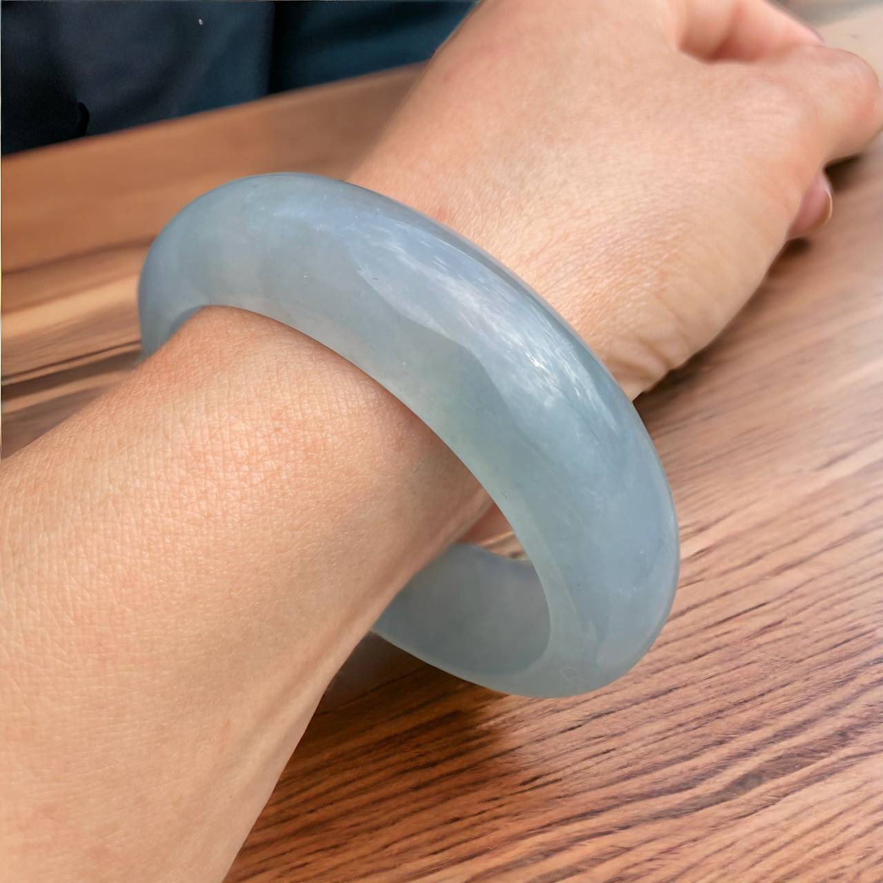#111 GIA-Certified Natural Icy Sky Blue Burma Jadeite Jade Bangle Bracelet (58.0*18.00*10.0 mm)