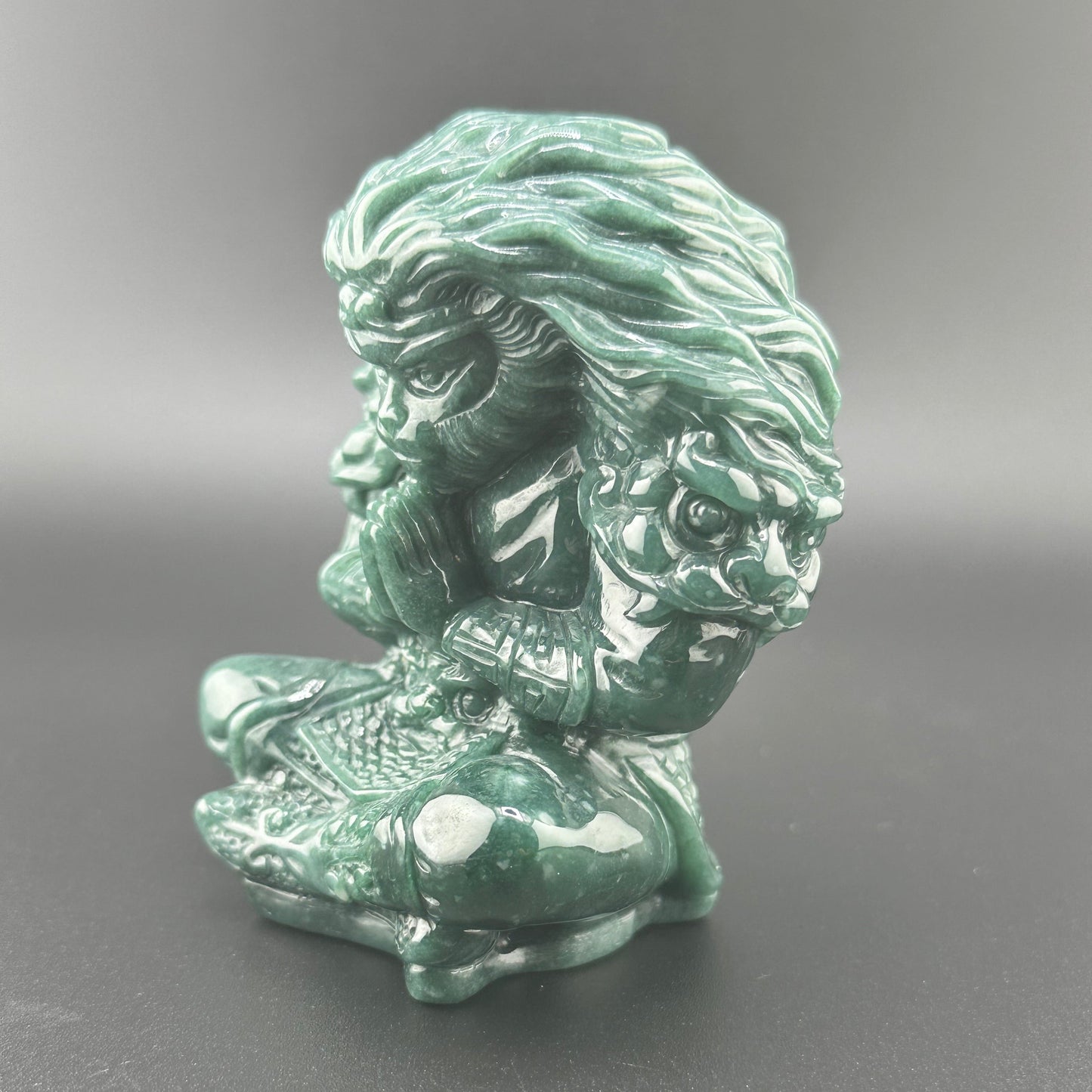 #838 Guatemala Jadeite Black Myth Wukong (Monkey King) Figurine/Sculpture
