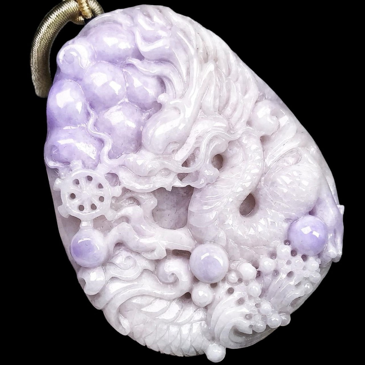#615 Natural Lavender Burma Jadeite Dragon Pendant