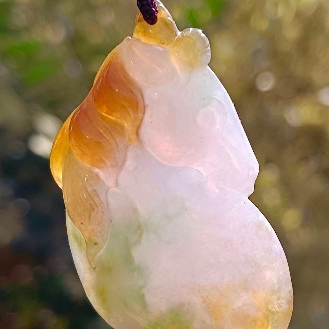 #88 GIA Certified Natural Jadeite Jade Tri-Color Unicorn Pendant