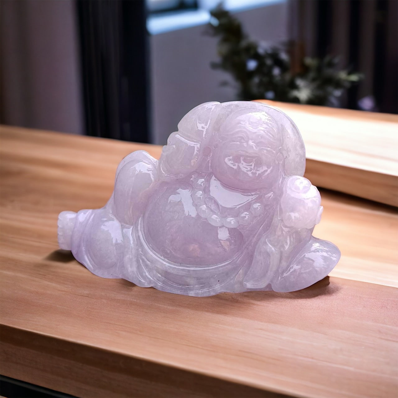 #363 GIA Certified Icy Translucent Lavender Burma Jadeite Jade Happy Buddha Figurine