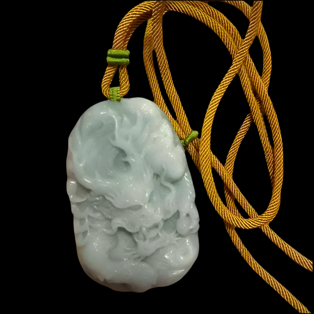#822 AGL Certified Natural Lavender Burma Jadeite, Dragon Pendant