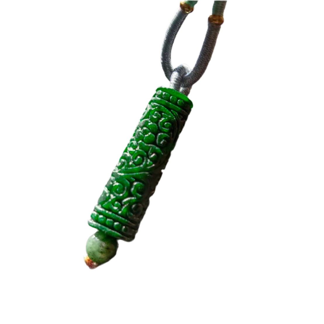#796 AGL Certified Natural Dark Green Burma Jadeite, Carved Pillar Pendant
