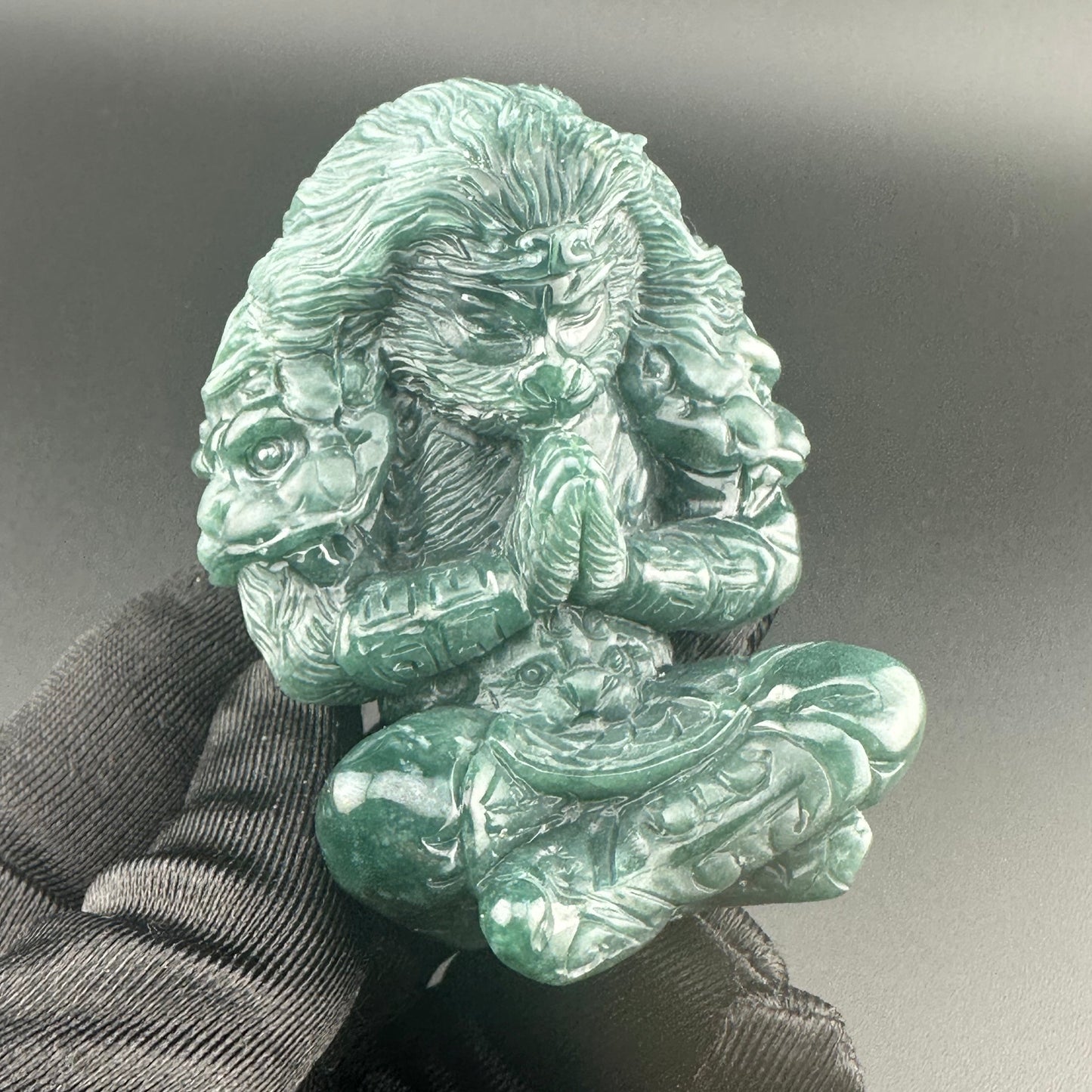 #928 Guatemala Jadeite Black Myth Wukong (Monkey King) Figurine/Sculpture