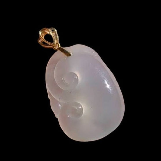 #115 GIA Certified Icy Translucent Natural Burma Jadeite Jade Ruyi Pendant with 18 K Yellow Gold Bail