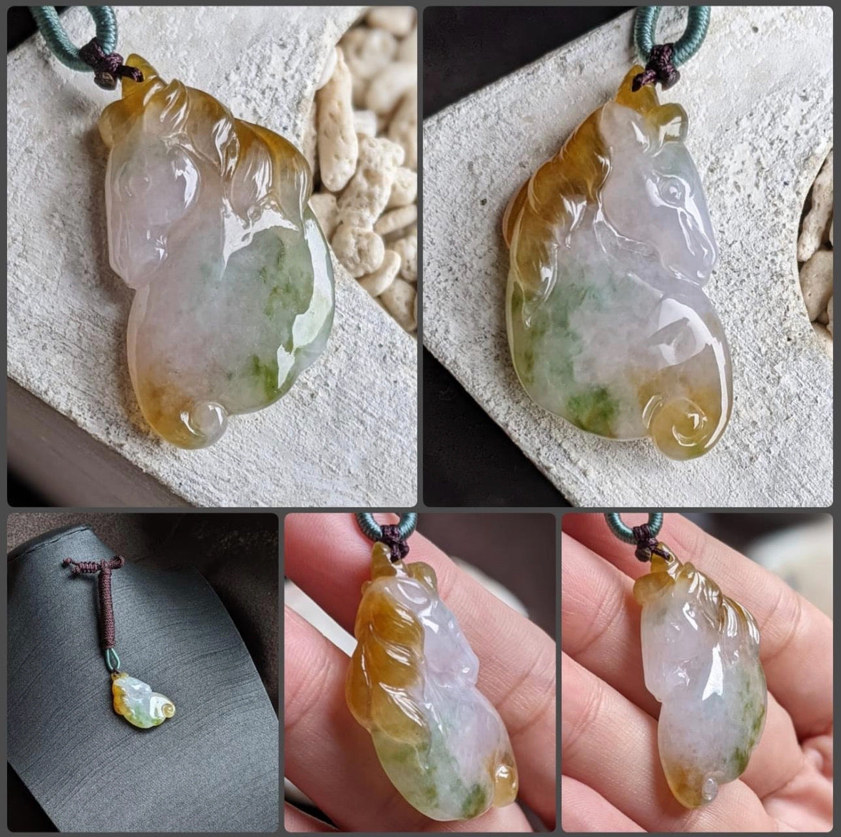#88 GIA Certified Natural Jadeite Jade Tri-Color Unicorn Pendant
