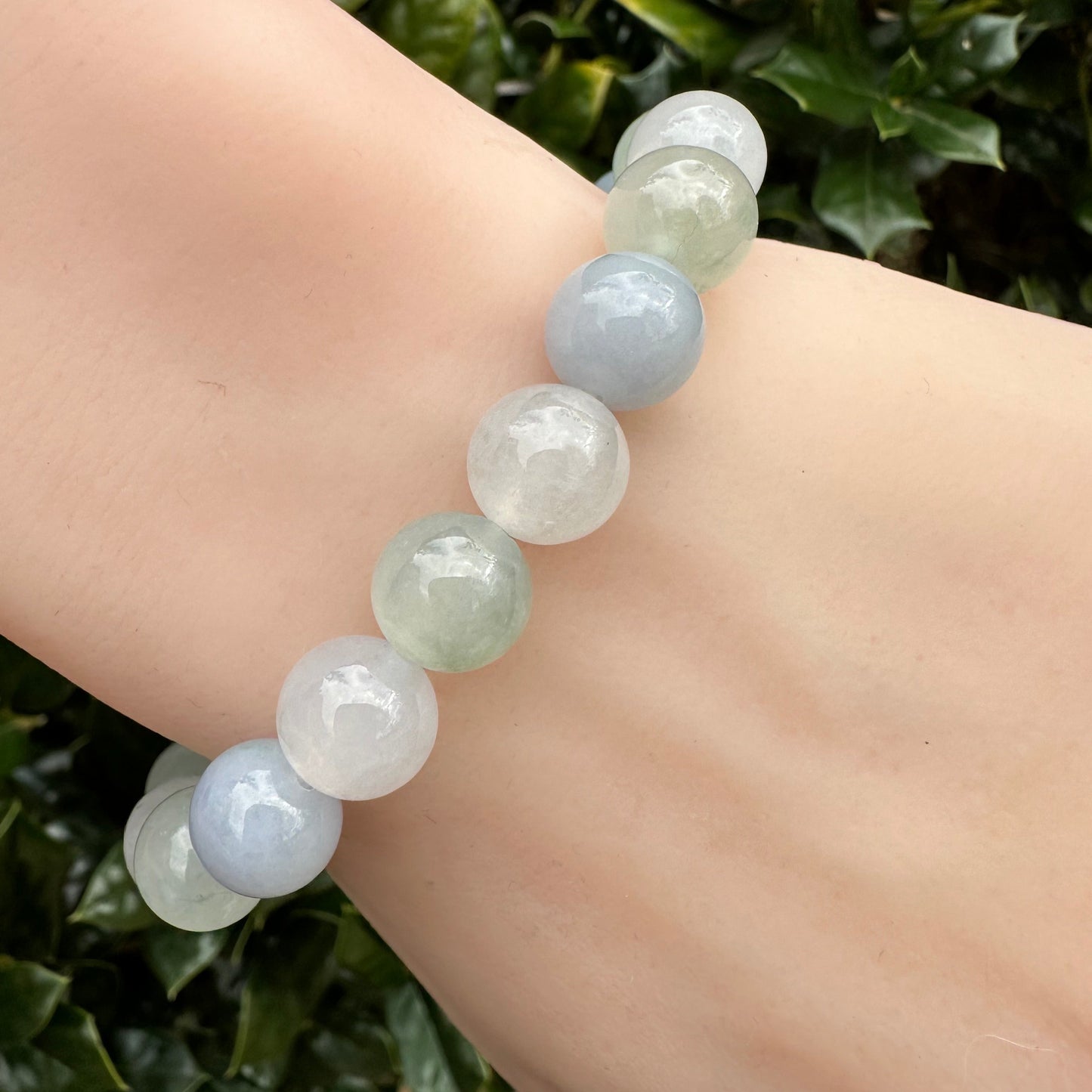 #186 GIA Certified Natural Burma Icy Translucent Morandi-Colors Jadeite Round Bead Bracelet, 10+ mm