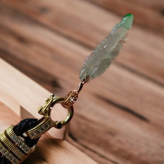 #117 GIA-certified Semi-Transparent Burma Jadeite Jade Dragon Pen Pendant with a splash of imperial green