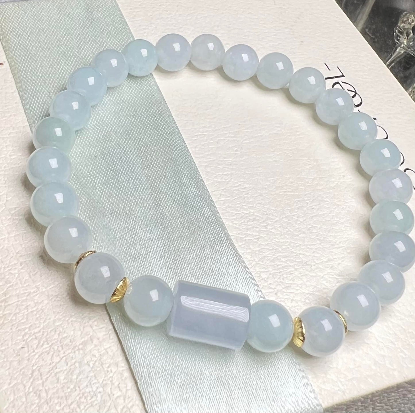 #92 Mason-Kay Certified Purple/Sky Blue Burma Translucent Jadeite Bead Bracelet, 7+mm