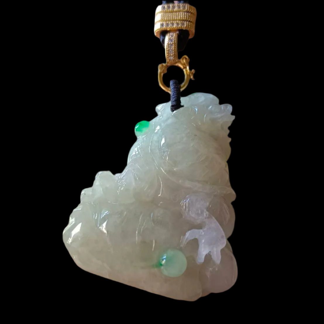 #798 AGL Certified Natural Light Yellow Burma Jadeite, Dragon Turtle Pendant