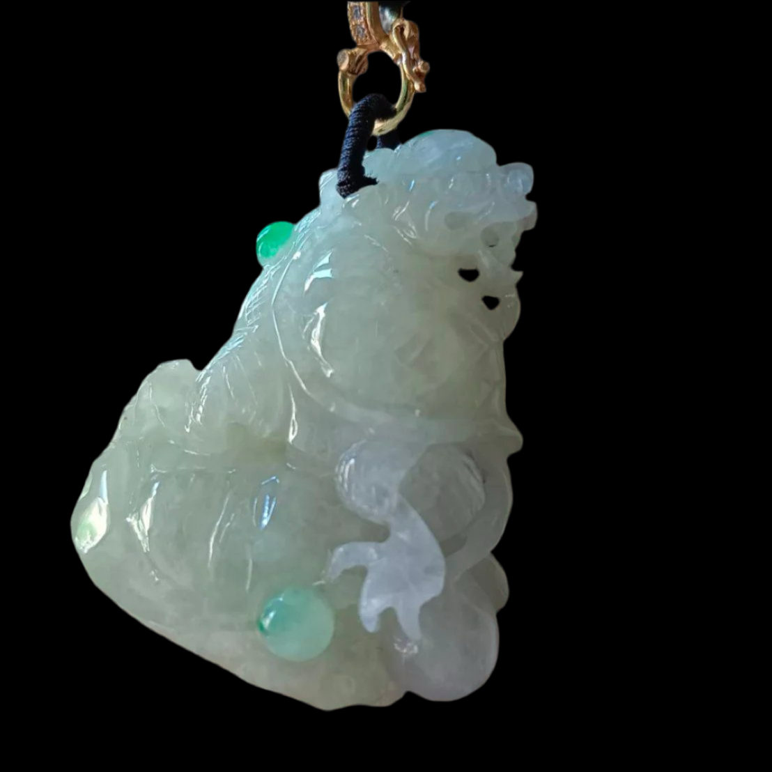 #798 AGL Certified Natural Light Yellow Burma Jadeite, Dragon Turtle Pendant