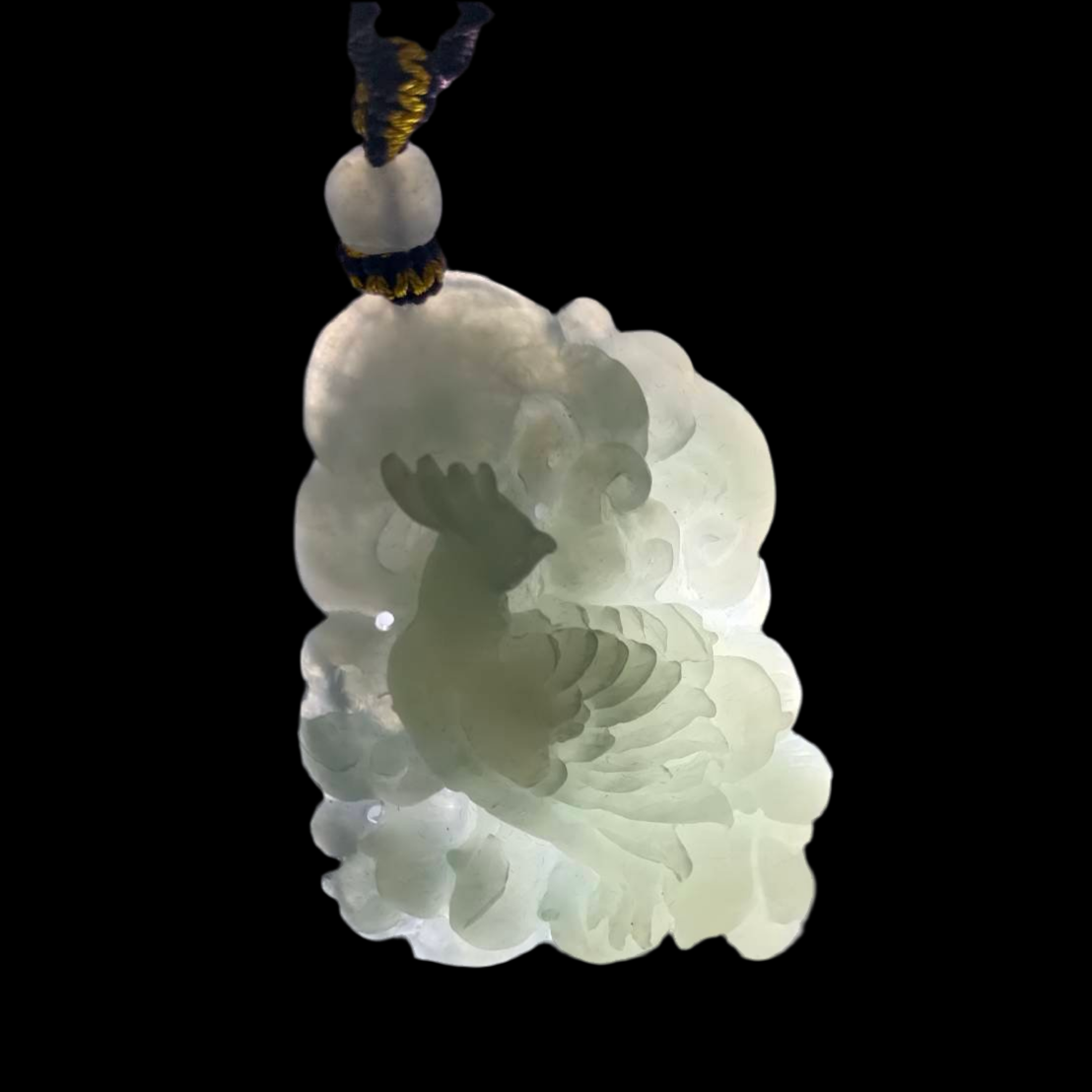 #570, AGL Certified Semi-Transparent Burma Jadeite Phoenix Pendant