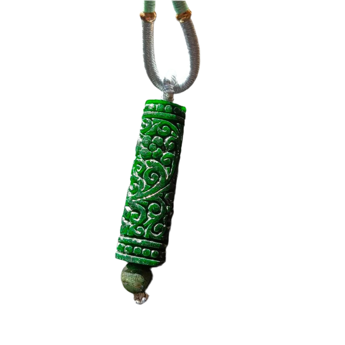 #796 AGL Certified Natural Dark Green Burma Jadeite, Carved Pillar Pendant